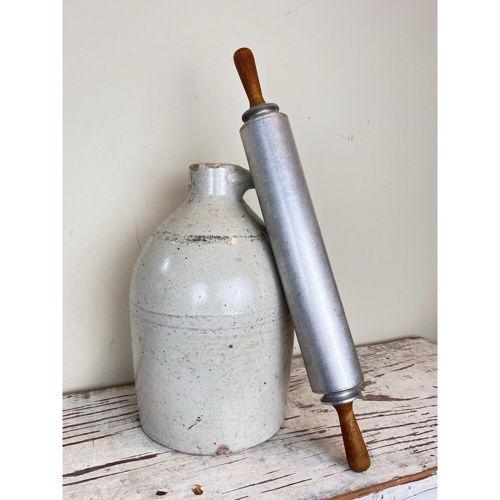 Vintage Unique Aluminum And Wood Handled Rolling Pin Farmhouse Country Home 17”